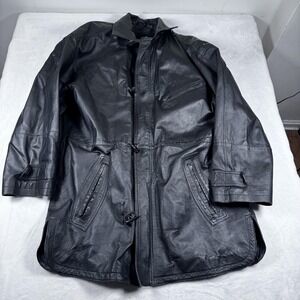 Fashion Elements Jacket Mens Large Black Leather Car Coat Removable‎ Liner